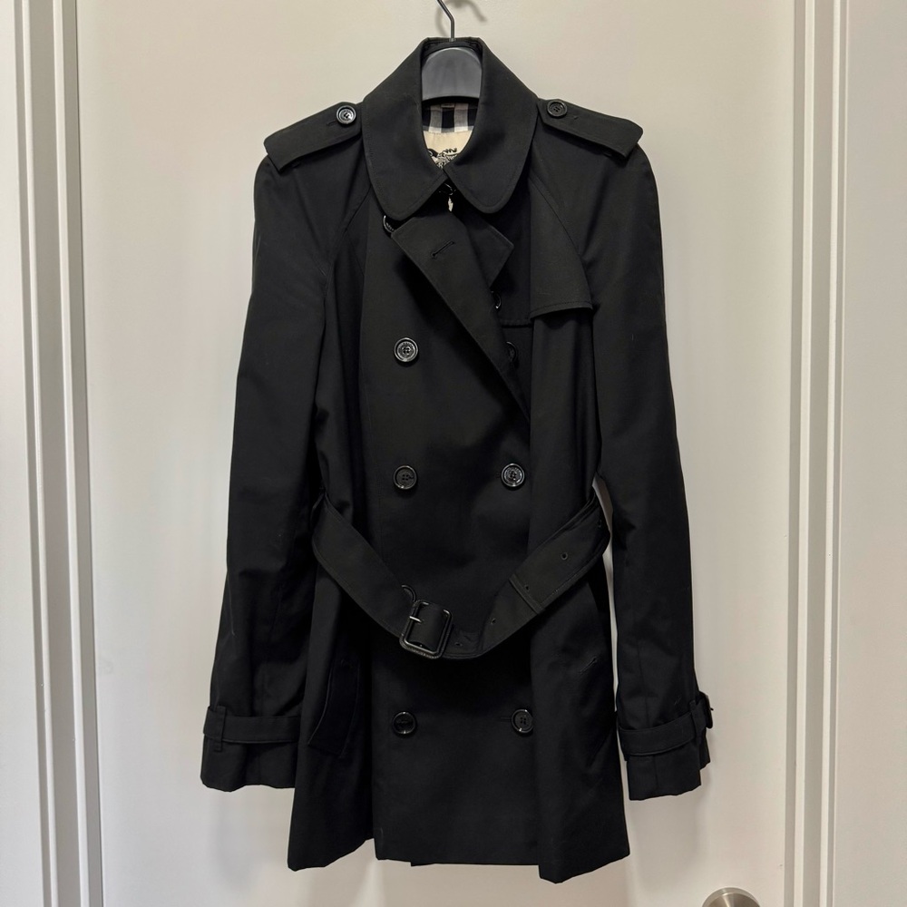 Authentic Burberry Black Trench Coat, Size 8 US